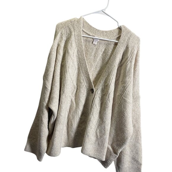Auden Womens Beige Cozy Button Front Cardigan 4X Textured Knit - Picture 2 of 5